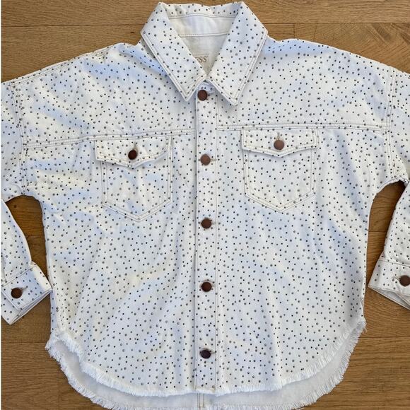 Guess - Thank You Baby Rhinestone Shirt Jacket in White & Silver - Picture 2 of 7